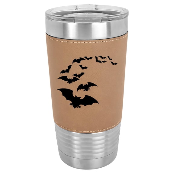20 oz Leather Tumbler Stainless Steel Insulated Travel Mug Cup Gift Bat Colony (Brown)
