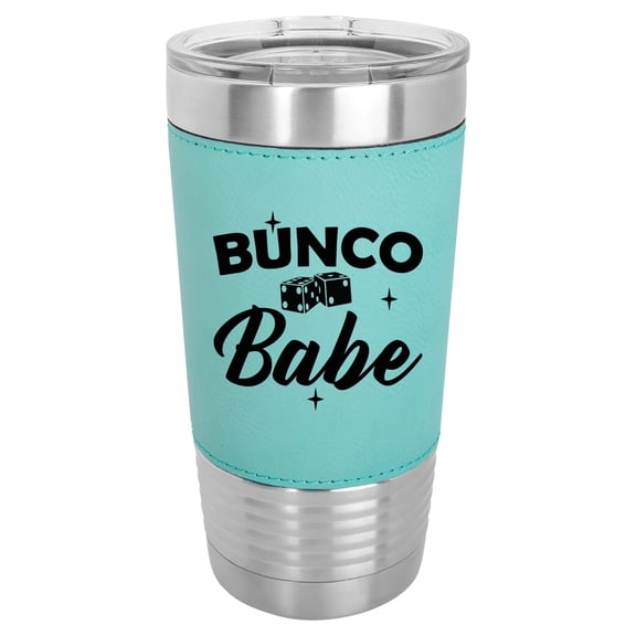 20 oz Leather Tumbler Stainless Steel Insulated Travel Mug Cup Gift Bunco Babe (Teal)
