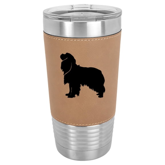 20 oz Leather Tumbler Stainless Steel Insulated Travel Mug Cup Gift Cavalier King Charles Spaniel (Brown)