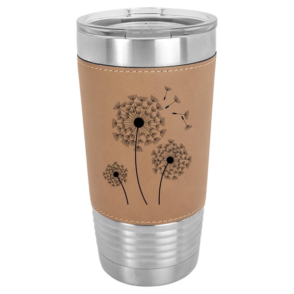 20 oz Leather Tumbler Stainless Steel Insulated Travel Mug Cup Gift Dandelions (Brown)