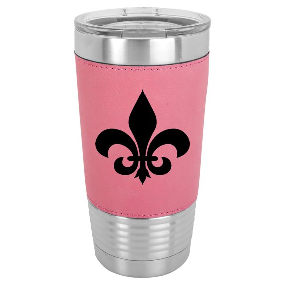 20 oz Leather Tumbler Stainless Steel Insulated Travel Mug Cup Gift Fleur-De-Lis (Pink)