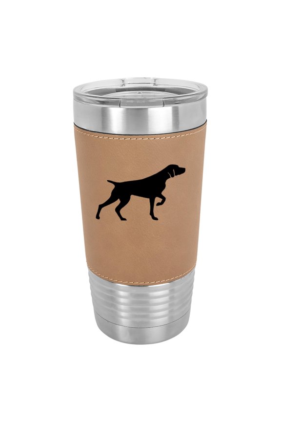 20 oz Leather Tumbler Stainless Steel Insulated Travel Mug Cup Gift German Shorthaired Pointer (Brown)