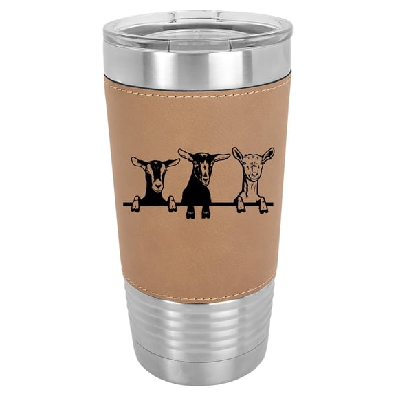 20 oz Leather Tumbler Stainless Steel Insulated Travel Mug Cup Gift Goats (Brown)