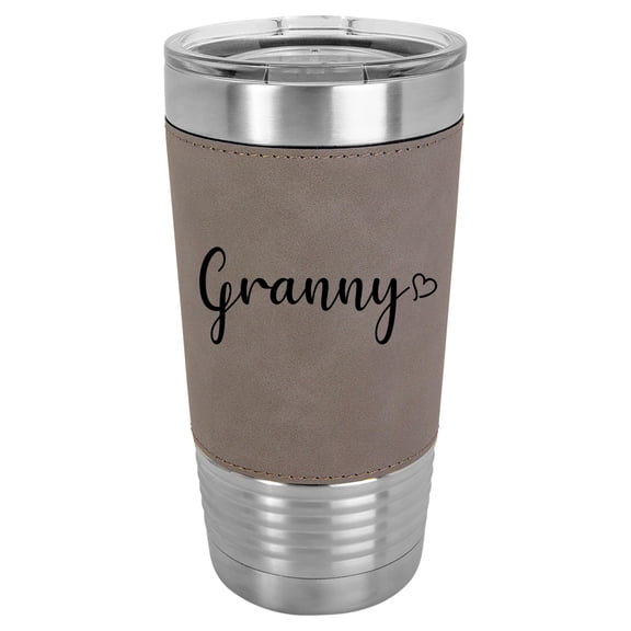 20 oz Leather Tumbler Stainless Steel Insulated Travel Mug Cup Gift Granny With Heart (Gray)