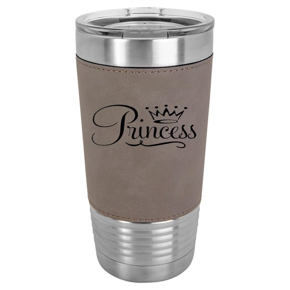 20 oz Leather Tumbler Stainless Steel Insulated Travel Mug Cup Gift Princess Fancy (Gray)