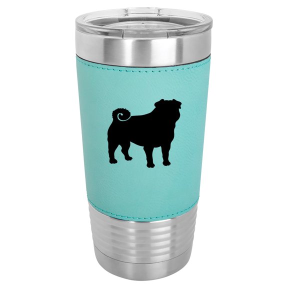 20 oz Leather Tumbler Stainless Steel Insulated Travel Mug Cup Gift Pug (Teal)