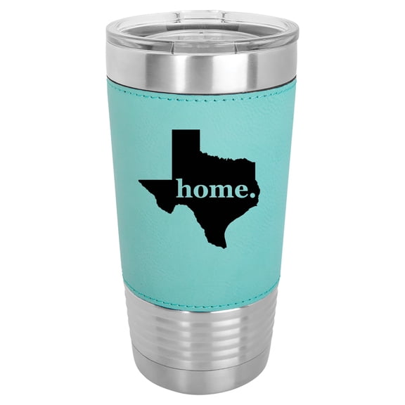 20 oz Leather Tumbler Stainless Steel Insulated Travel Mug Cup Gift Texas Home (Teal)