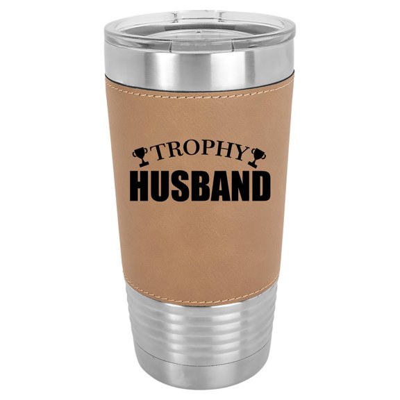 20 oz Leather Tumbler Stainless Steel Insulated Travel Mug Cup Gift Trophy Husband Funny From Wife Anniversary (Brown)