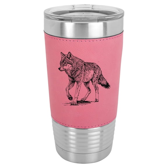 20 oz Leather Tumbler Stainless Steel Insulated Travel Mug Cup Gift Wolf (Pink)