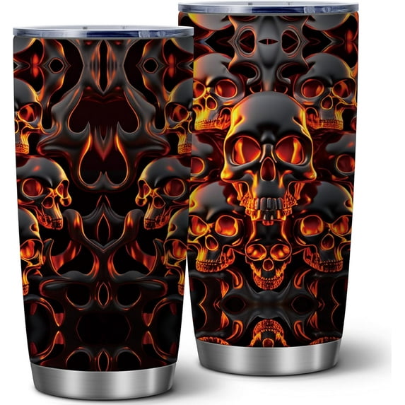 20 oz Melted Skull Tumbler Cups with Lid,Skull Coffee Mug,Halloween Coffee Tumbler,Stainless Steel, Double Wall, Insulated Tumblers Travel Coffee Mug, Birthday Christmas Gifts For Women Men