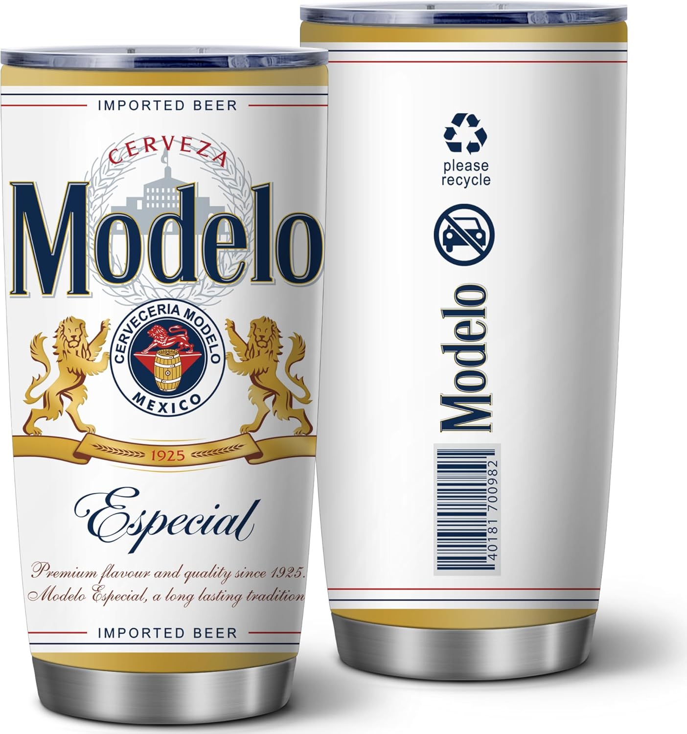20 oz Modelo Beer Inspired Tumbler Cups with Lid, Stainless Steel
