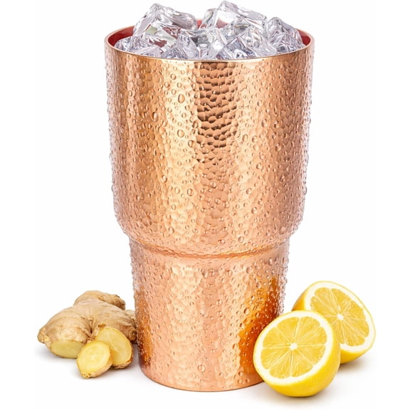 20 oz Pure Copper Cup Hand-Hammered Tall Water Tumbler Cold-Retentive Mug for Moscow Mule Cocktails Whiskey