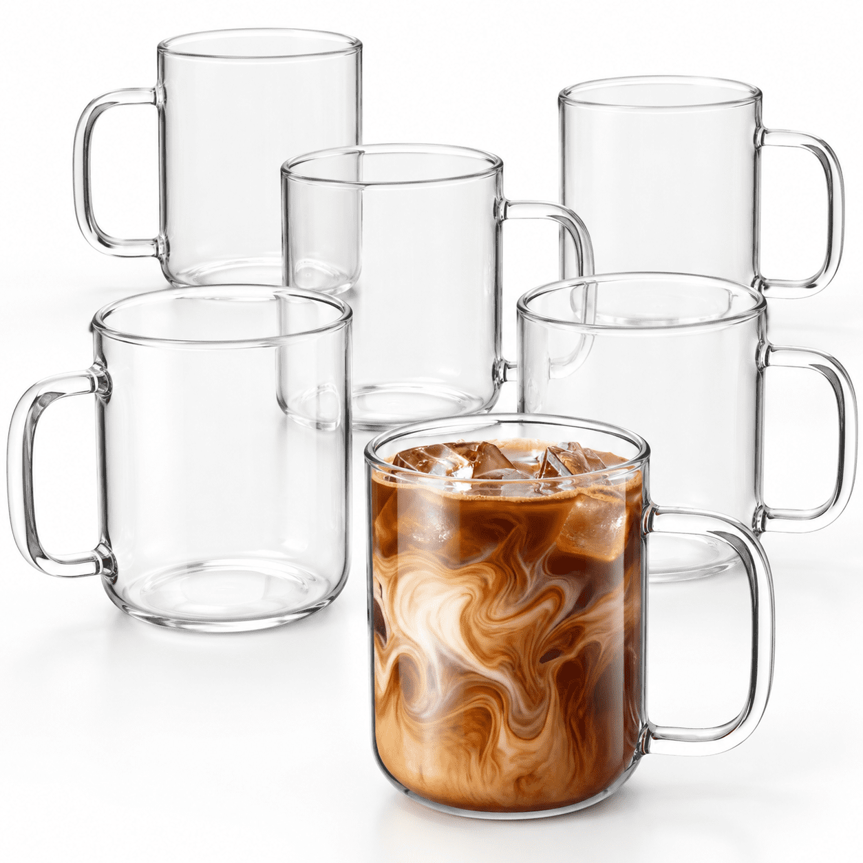 20 oz Set of 6 Borosilicate Glass Coffee Mugs for Hot and Cold ...