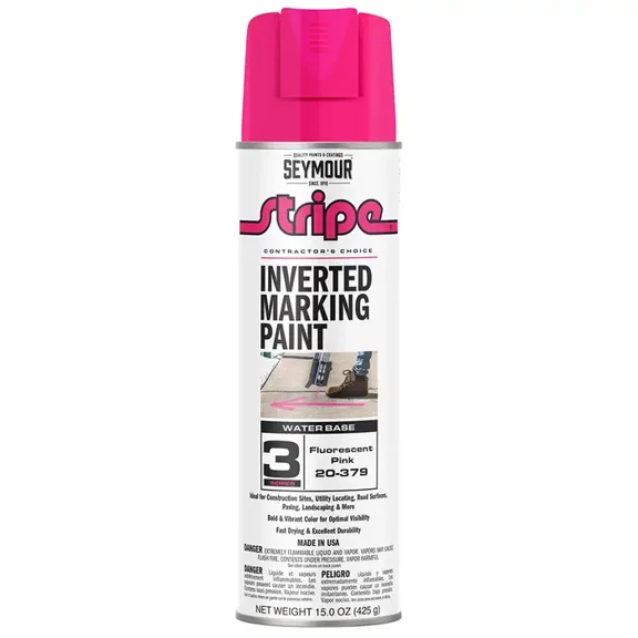 15 oz Seymour 20-379 Fluorescent Pink Stripe 3-Series Contractor's Choice Water-Based Inverted Ground Marking Spray Paint