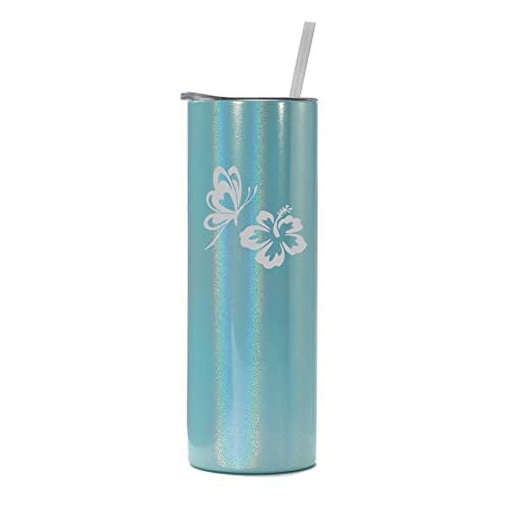 20 Oz Skinny Tall Tumbler Stainless Steel Vacuum Insulated Travel Mug Cup With Straw Butterfly 7343