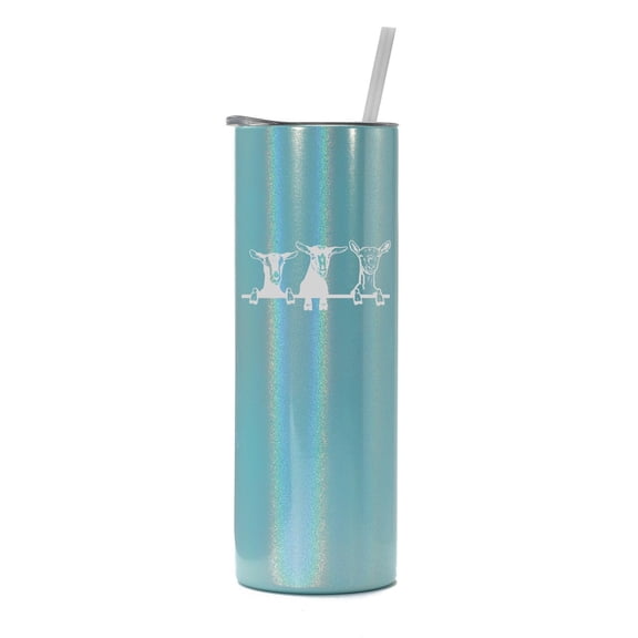 20 oz Skinny Tall Tumbler Stainless Steel Vacuum Insulated Travel Mug Cup With Straw Gift Goats (Light Blue Iridescent Glitter)