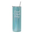 thumbnail image 1 of 20 oz Skinny Tall Tumbler Stainless Steel Vacuum Insulated Travel Mug Cup With Straw Good Vibes Only (Light Blue Iridescent Glitter), 1 of 1
