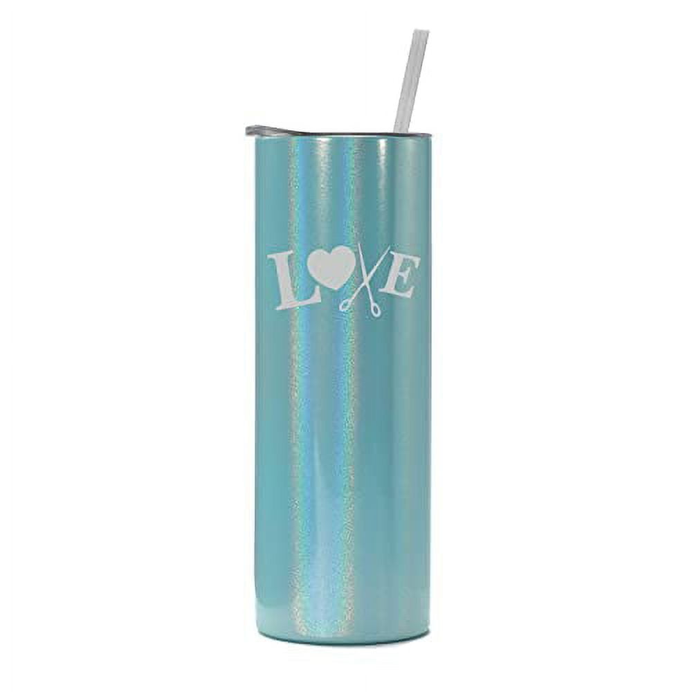 20 Oz Skinny Tall Tumbler Stainless Steel Vacuum Insulated Travel Mug Cup With Straw Love Hair 2915