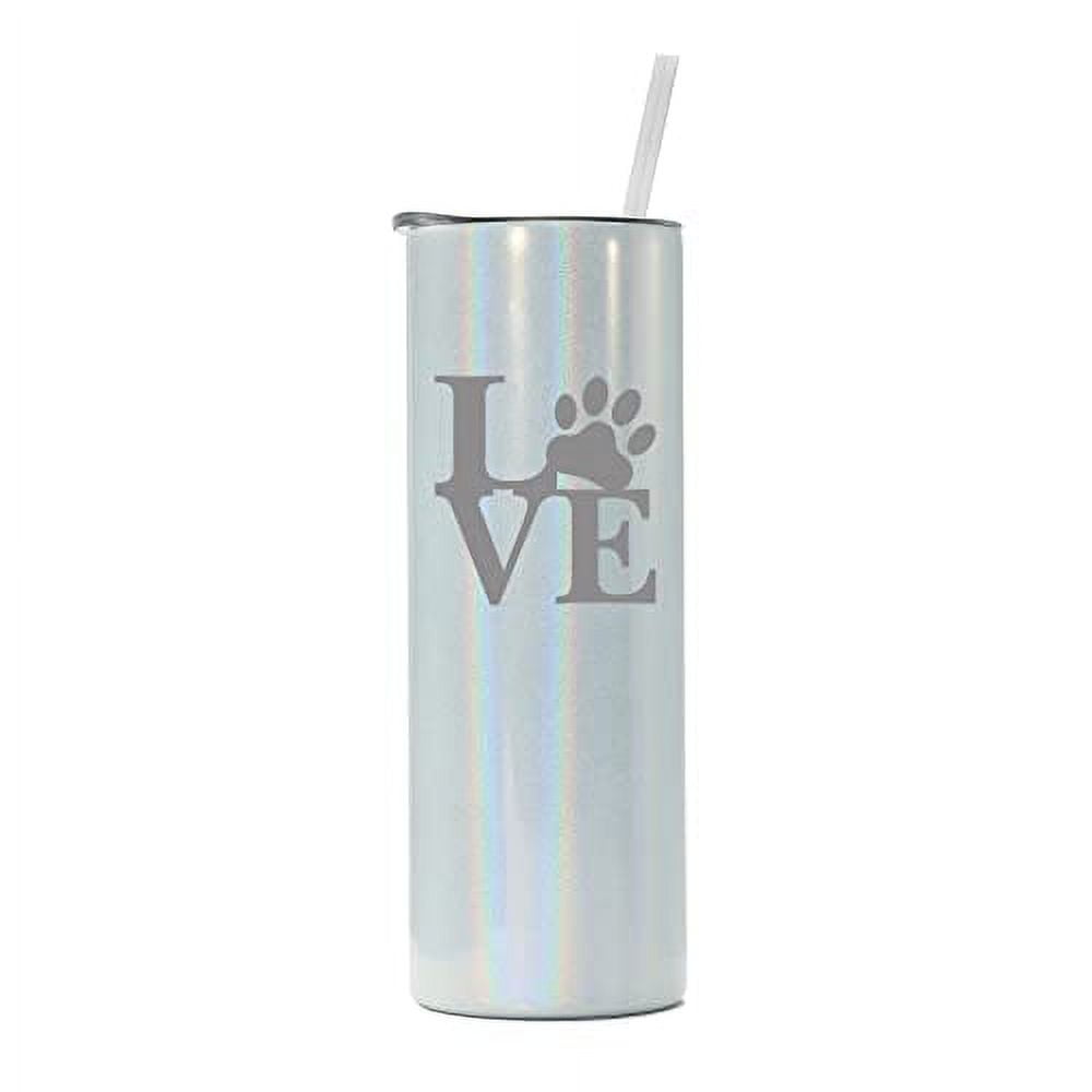 20 Oz Skinny Tall Tumbler Stainless Steel Vacuum Insulated Travel Mug Cup With Straw Love Paw 3954