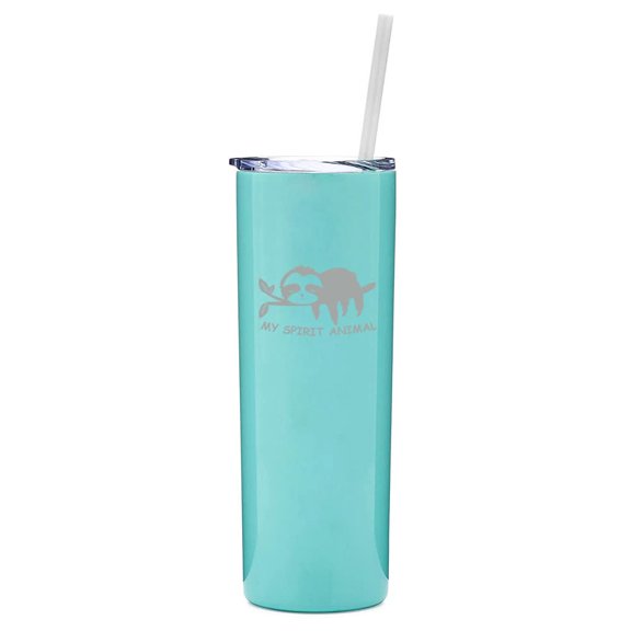 20 oz Skinny Tall Tumbler Stainless Steel Vacuum Insulated Travel Mug Cup With Straw Sloth My Spirit Animal Funny Gift (Light Blue)