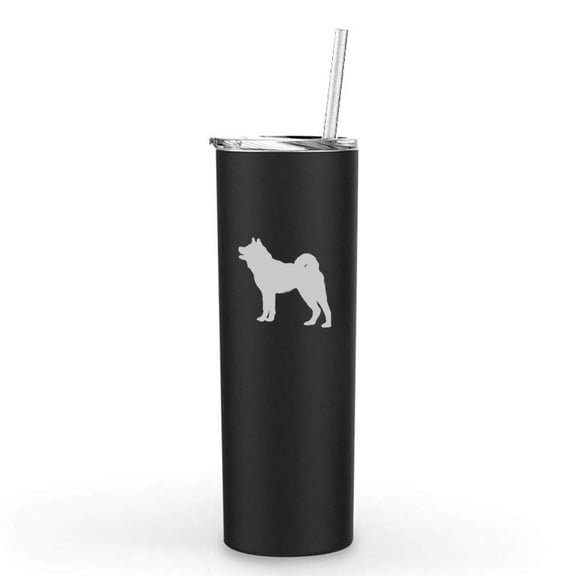 20 oz Skinny Tall Tumbler Stainless Steel Vacuum Insulated Travel Mug With Straw Akita (Black)