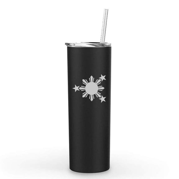 20 oz Skinny Tall Tumbler Stainless Steel Vacuum Insulated Travel Mug With Straw Philippines Stars And Sun