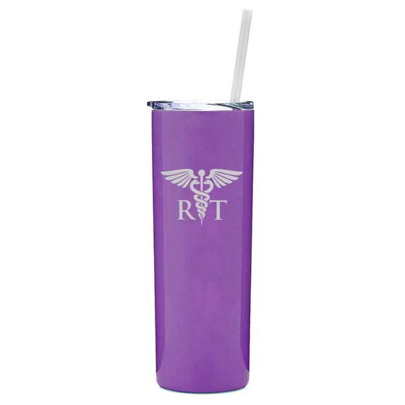 20 oz Skinny Tall Tumbler Stainless Steel Vacuum Insulated Travel Mug With Straw RT Respiratory Therapist (Purple)