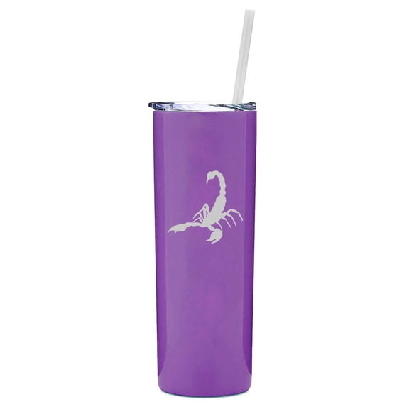 20 oz Skinny Tall Tumbler Stainless Steel Vacuum Insulated Travel Mug With Straw Scorpion (Purple)