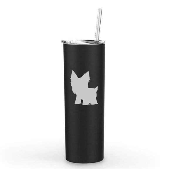 20 oz Skinny Tall Tumbler Stainless Steel Vacuum Insulated Travel Mug With Straw Yorkie (Black)