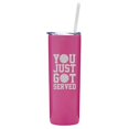 thumbnail image 1 of 20 oz Skinny Tall Tumbler Stainless Steel Vacuum Insulated Travel Mug With Straw You Just Got Served Volleyball (Hot Pink), 1 of 1