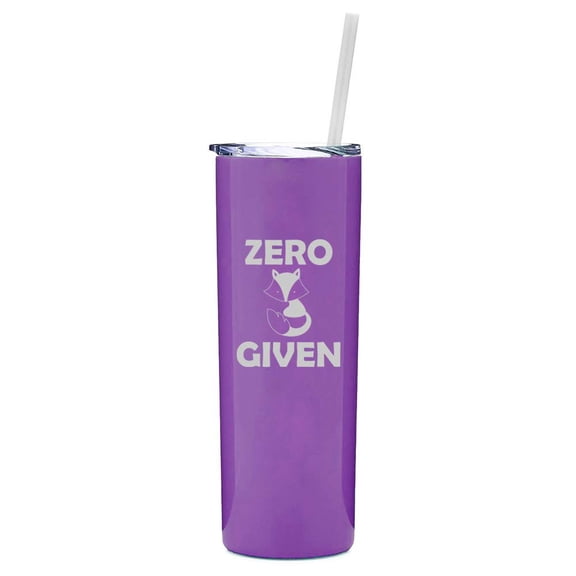 20 oz Skinny Tall Tumbler Stainless Steel Vacuum Insulated Travel Mug With Straw Zero Fox Given Funny (Purple)