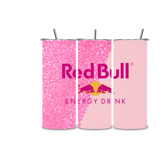 20 oz Skinny Tumbler Double Wall Travel Mug Pink Image Red Bull Energy Drinking Cup