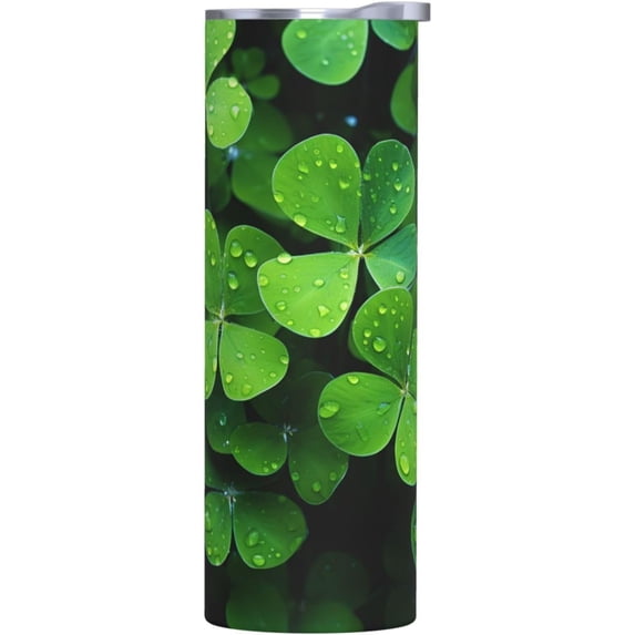20 oz Skinny Tumbler with Lid and Straw,Stainless Steel Vacuum Insulated Tumbler Cup Double Wall Leak-proof Travel Coffee Mug Many Green Clover Reusable Cup for Cold Hot Drinks