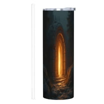 20 oz Stainless Steel Insulated Tumbler - Artistic Stone Archway Design Warm Glow Perfect for Home Office & Travel with Lid & Straw