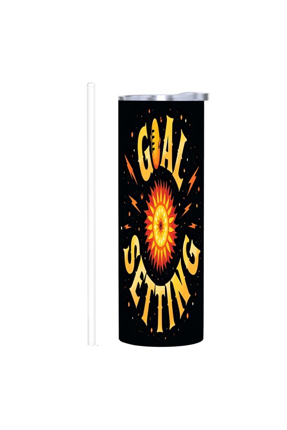 20 oz Stainless Steel Insulated Tumbler - Bold ' GOAL SETTING ' Design with Sun & Lightning Perfect for Home Office & Travel