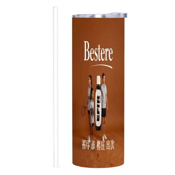 20 oz Stainless Steel Insulated Tumbler - Brown Wellness Design with ' Bestere ' Slogan Includes Lid & Straw Perfect for Home Office & Car