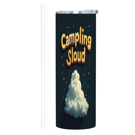20 oz Stainless Steel Insulated Tumbler - Camping Soud Design with Cloud & Stars Reusable Travel Mug with Lid & Straw for Home Office & Car