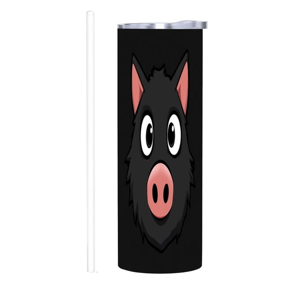 20 oz Stainless Steel Insulated Tumbler - Cute Black Pig Design with Pink Snout Lids & Straw Perfect for Home Office & Travel