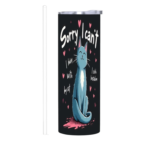 20 oz Stainless Steel Insulated Tumbler - Cute Blue Cat with Hearts Smiling Design Reusable Travel Mug for Home Office & Car