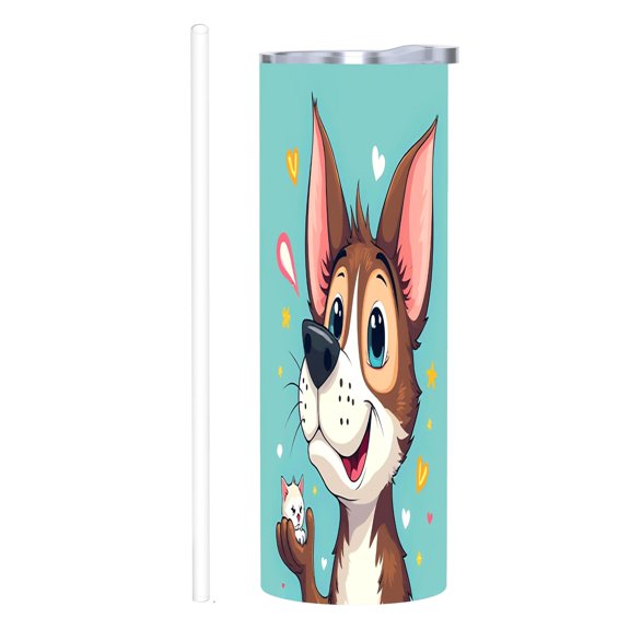 20 oz Stainless Steel Insulated Tumbler - Cute Cartoon Dog Design with Cheerful Expression Perfect for Home Office & Travel