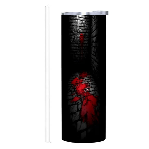 20 oz Stainless Steel Insulated Tumbler - Dark Stone Wall Design Eerie Atmosphere Perfect for Home Office & Travel with Lid & Straw