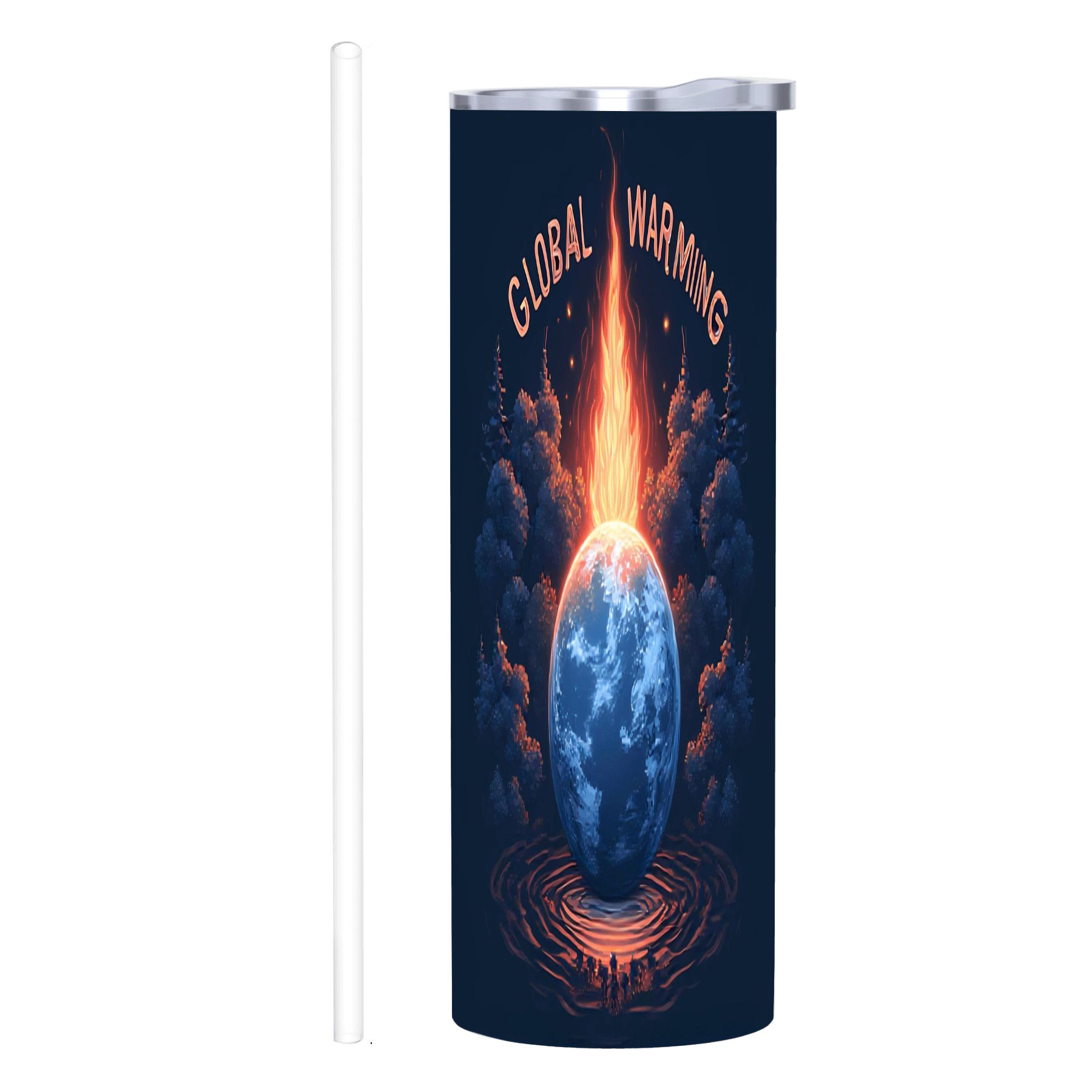 Explosion Mug 20 oz Stainless Steel Insulated Tumbler - Earth Design with Fiery ...