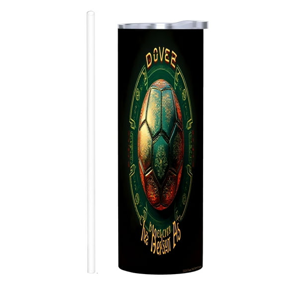 20 oz Stainless Steel Insulated Tumbler - Elegant Green & Gold Soccer Ball Design Día de Theme Perfect for Home Office & Travel