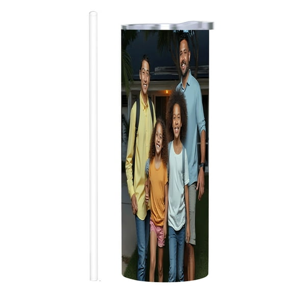 20 oz Stainless Steel Insulated Tumbler - Family Photo Design Double Wall Travel Mug with Lid & Straw for Home Office & Car