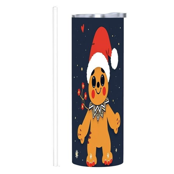 20 oz Stainless Steel Insulated Tumbler - Festive Gingerbread Man Design with Santa Hat Perfect for Holiday Drinks at Home Office & Car