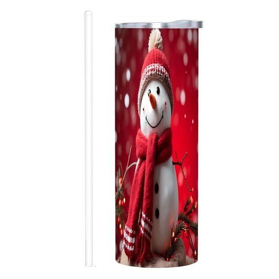 20 oz Stainless Steel Insulated Tumbler - Festive Snowman Design with Red Hat & Scarf Perfect for Holiday Travel & Home Use