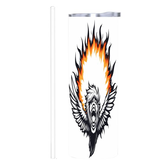20 oz Stainless Steel Insulated Tumbler - Fiery Flame Design with Roaring Creature - Reusable Travel Mug for Home Office & Car