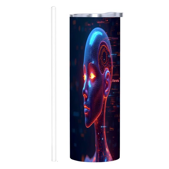 20 oz Stainless Steel Insulated Tumbler - Futuristic Design with Glowing Human Figure Patterns - Perfect for Home Office & Travel