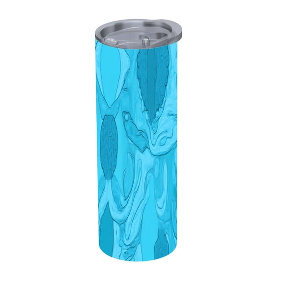 20 oz Stainless Steel Insulated Tumbler - Marbled Blue Design Screw - On Lid & Straw Perfect for Home Office & Travel
