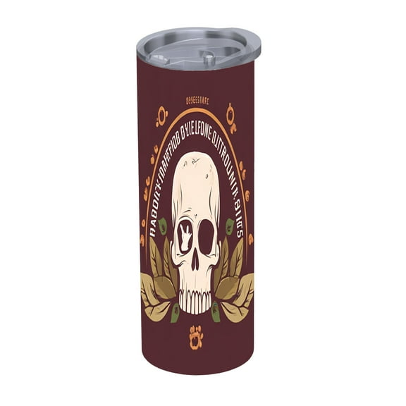 20 oz Stainless Steel Insulated Tumbler - Maroon Design with Leaves Reusable Travel Mug with Lid & Straw